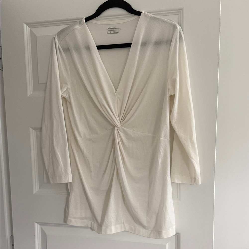 Eddie Bauer Cream Twist Front Blouse